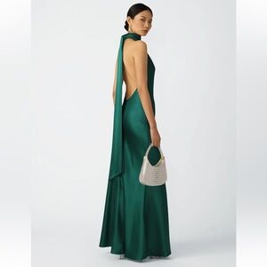 Sau Lee Penelope High-Neck Satin gown in emerald